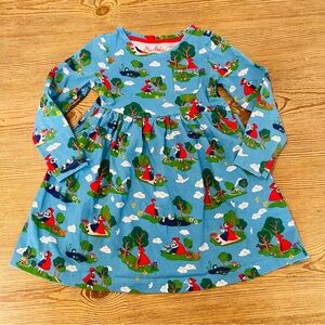Mini Boden Blue Little Red Riding Hood  Storybook Print Long-Sleeve Dress
